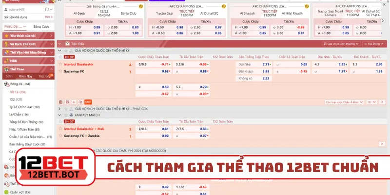 Cách tham gia vào thể thao 12Bet chuẩn chỉnh